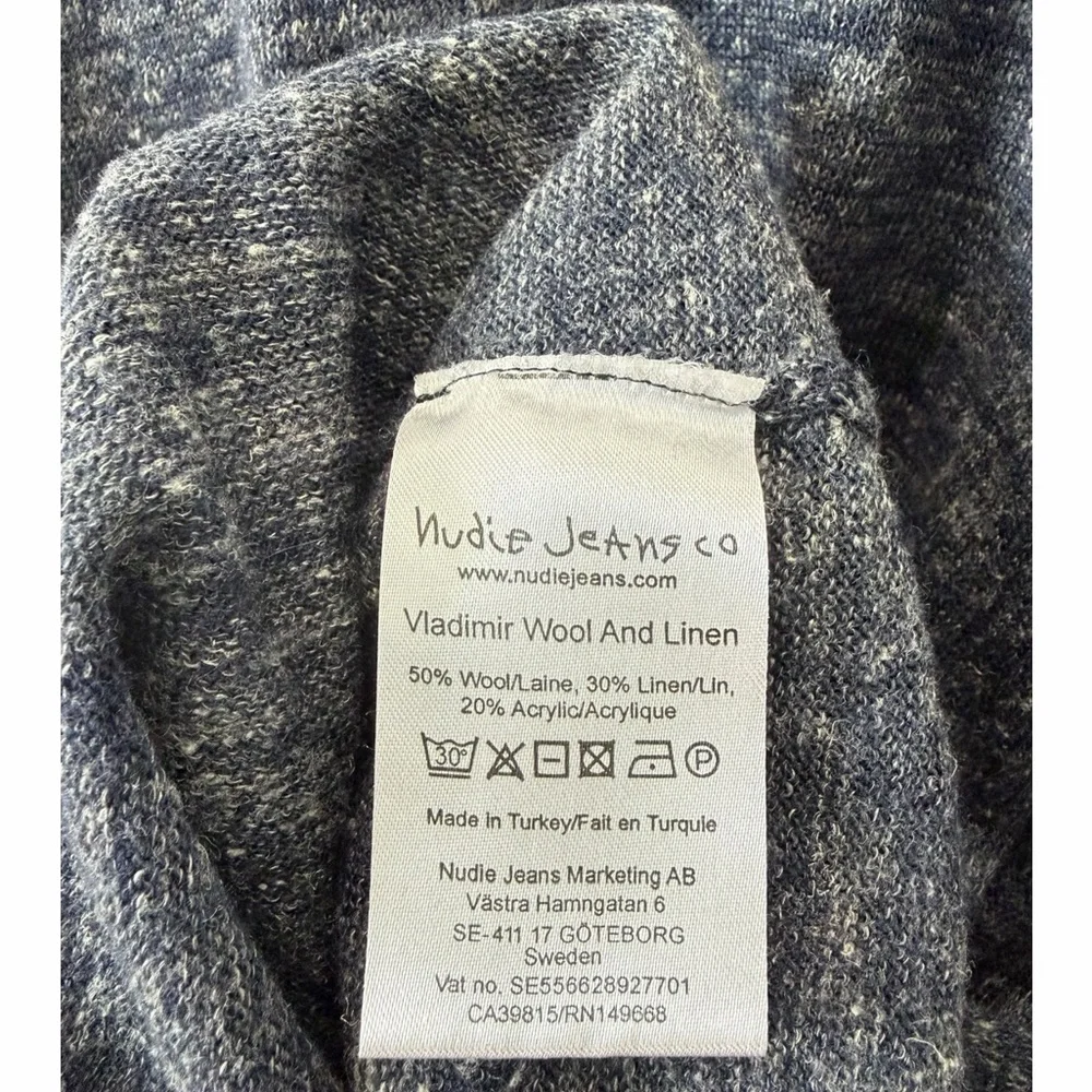 Nudie Jeans Co Vladimir Wool Linen Sweater Blue Speckled L Minimalist - Picture 5 of 5